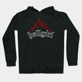 Hellgirl Aesthetic Goth Grl Grunge Design (Red Flames & White Text) Hoodie